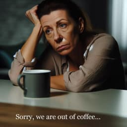 Devastated woman out of coffee