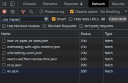 Chrome developer tools with filter